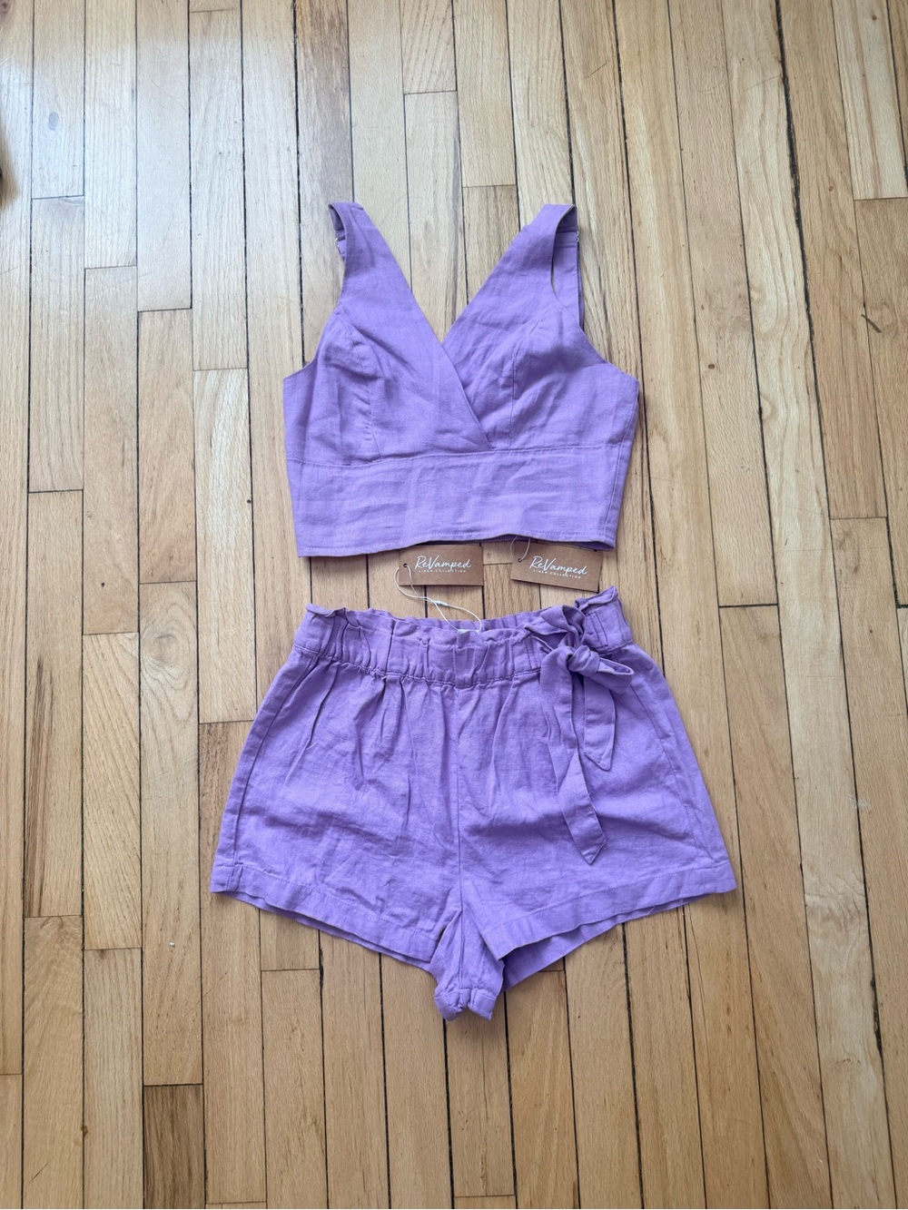 Lilac Two-Piece Crop Top & High-Waist Shorts Set - Picture 3 of 5